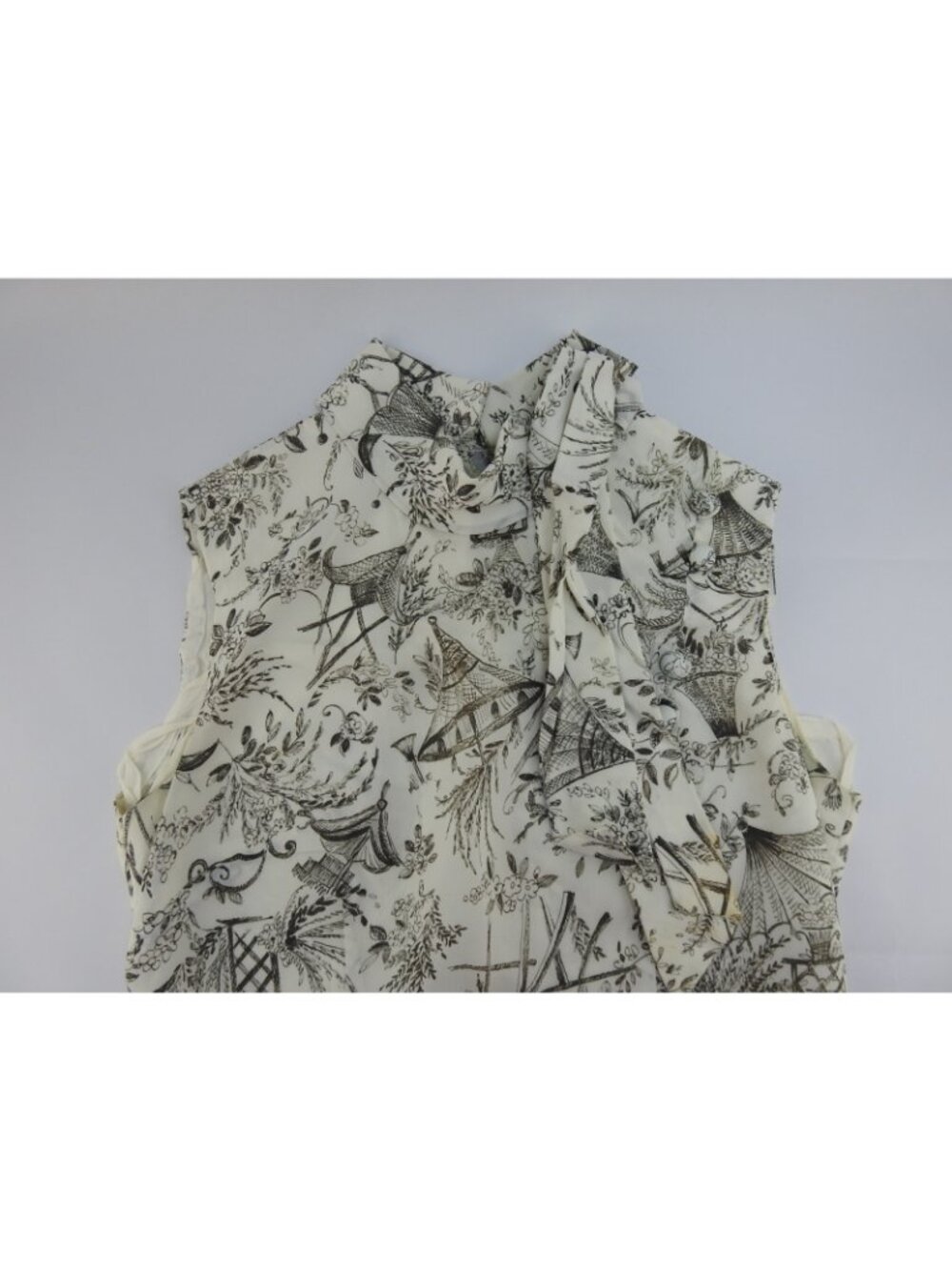 VTG Black White Toile Print Sleeveless Shift Dress Scarf Tie Cottagecore Sz Med - Picture 5 of 12